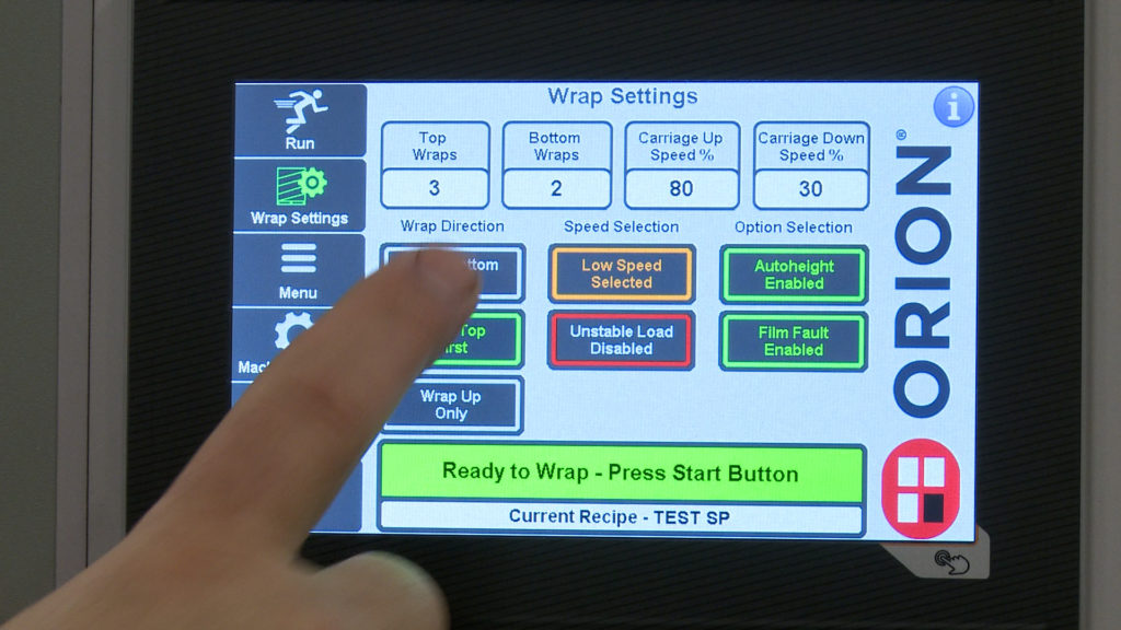 HMI Controls on stretch wrapping machines can provide access to machine recipes, diagnostics, instructions and troubleshooting information.